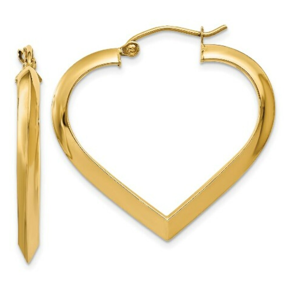 14K Yellow Gold Polished Heart Hoop Earring  3mm width