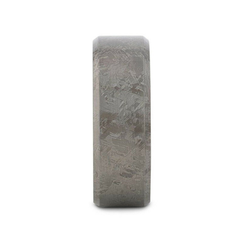 Mens Flat Titanium Beveled Edges Meteorite Pattern Wedding Ring - 8mm Wide - Style name: ASTRAIOS