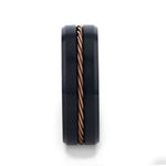 Load image into Gallery viewer, Mens Rose Gold Braided Brushed Center Black Tungsten Wedding Band - Polished Beveled Edges - 8mm Wide - Style name: ADELARD
