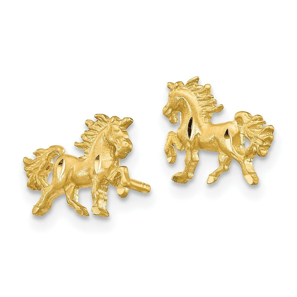 14K Yellow Gold Satin Diamond-cut Unicorn Post Earrings
