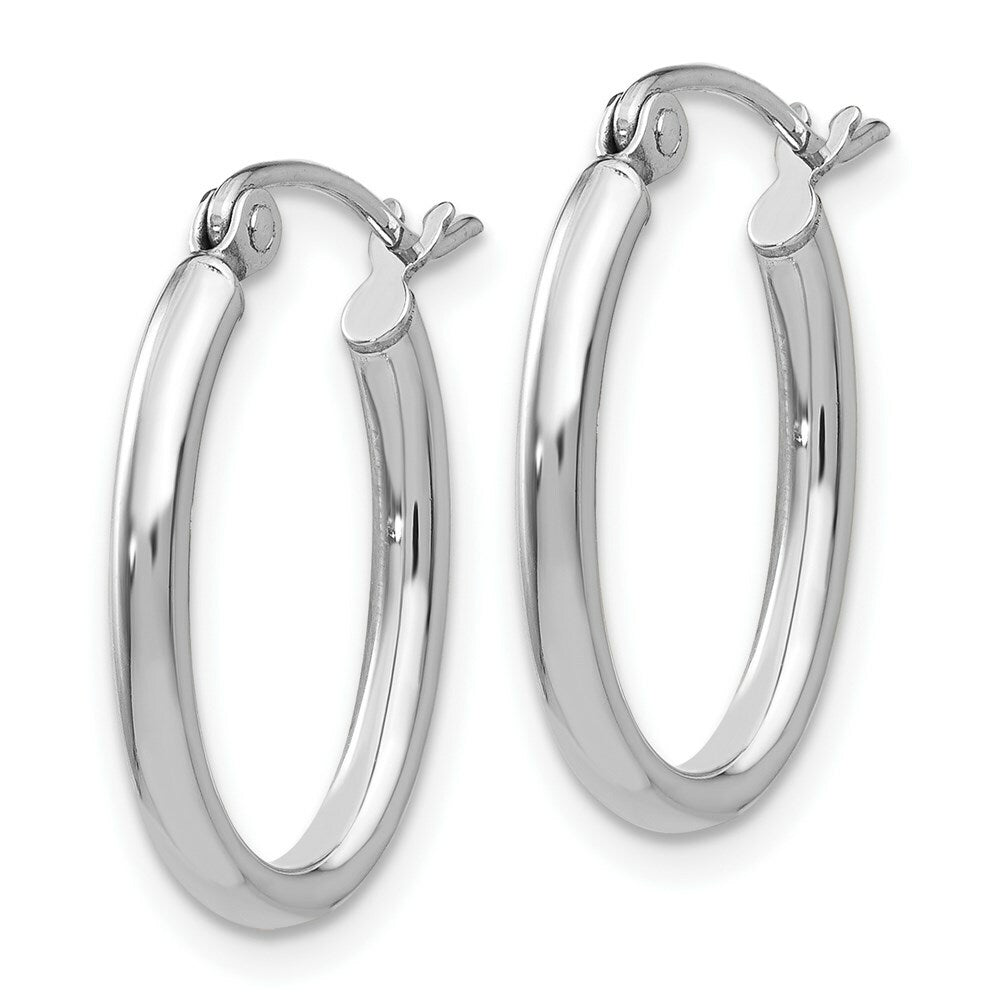 14K White Gold Polished 2mm Oval Tube Hoop Earrings  10mm length