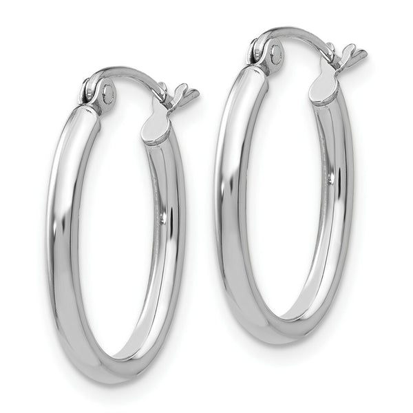 14K White Gold Polished 2mm Oval Tube Hoop Earrings  10mm length