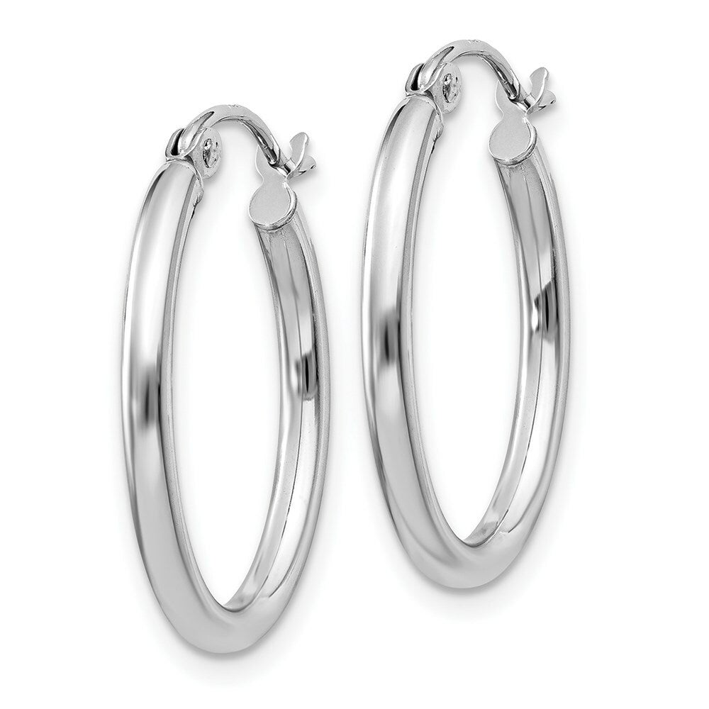 14K White Gold Polished 2mm Oval Tube Hoop Earrings  14mm length