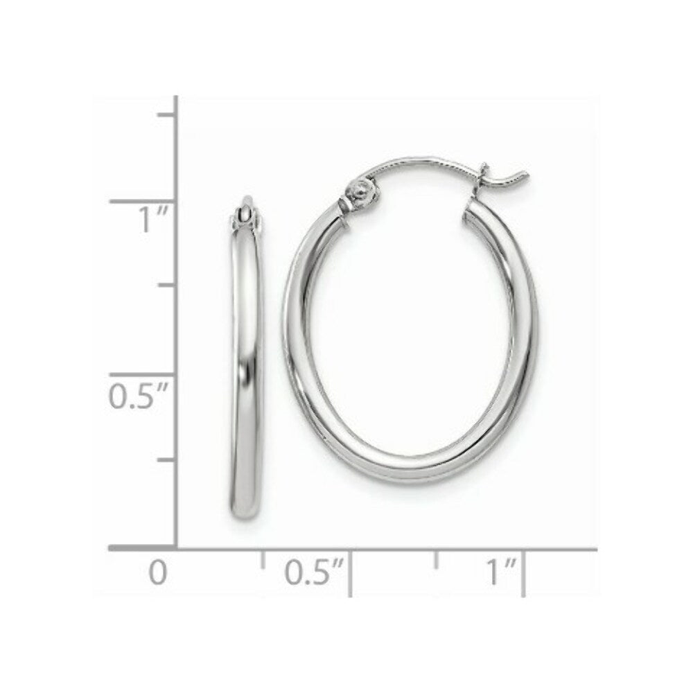 14K White Gold Polished 2mm Oval Tube Hoop Earrings  14mm length
