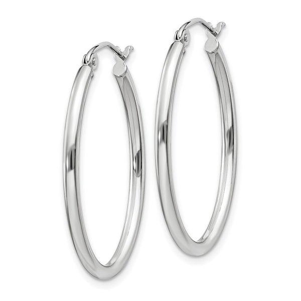14K White Gold Polished 2mm Oval Tube Hoop Earrings  18mm length