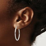 Load image into Gallery viewer, 14K White Gold Polished 2mm Oval Tube Hoop Earrings  18mm length
