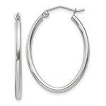 Load image into Gallery viewer, 14K White Gold Polished 2mm Oval Tube Hoop Earrings  18mm length
