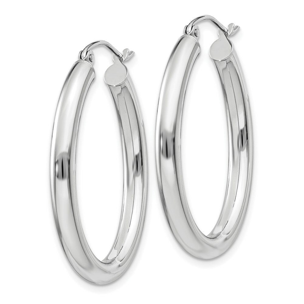 14K White Gold Polished 3.5mm Oval Tube Hoop Earrings  18mm length