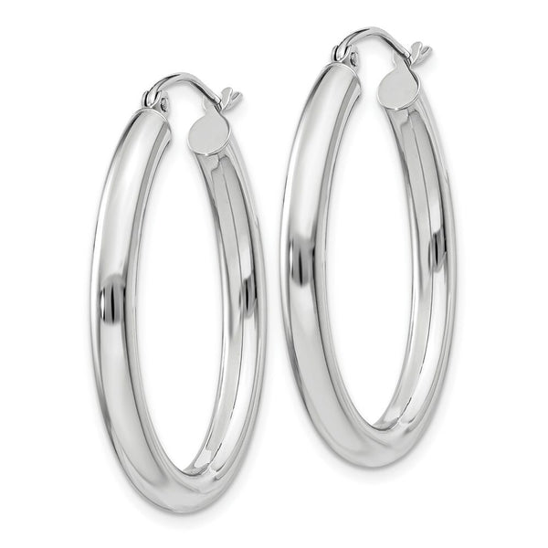 14K White Gold Polished 3.5mm Oval Tube Hoop Earrings  18mm length