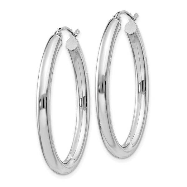 14K White Gold Polished 3.5mm Oval Tube Hoop Earrings  22mm length