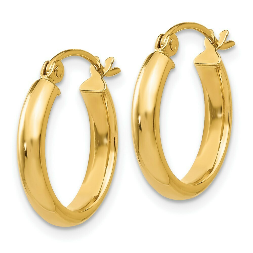 14K Yellow Gold Round Tube Hoop Earrings 12mm length