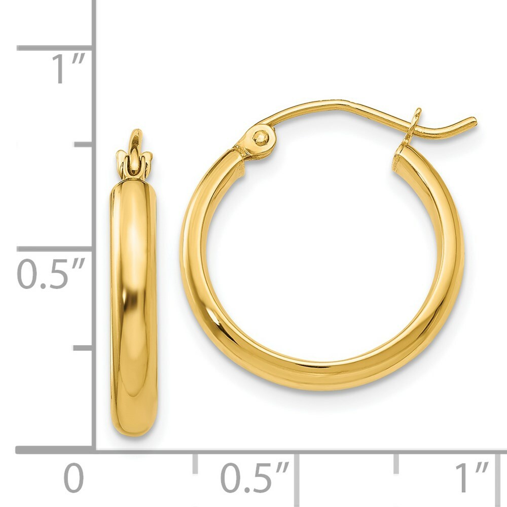 14K Yellow Gold Round Tube Hoop Earrings 17mm length