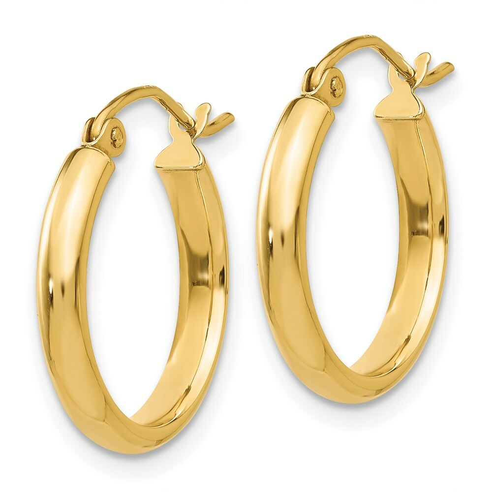 14K Yellow Gold Round Tube Hoop Earrings 17mm length