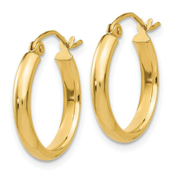14K Yellow Gold Round Tube Hoop Earrings 17mm length