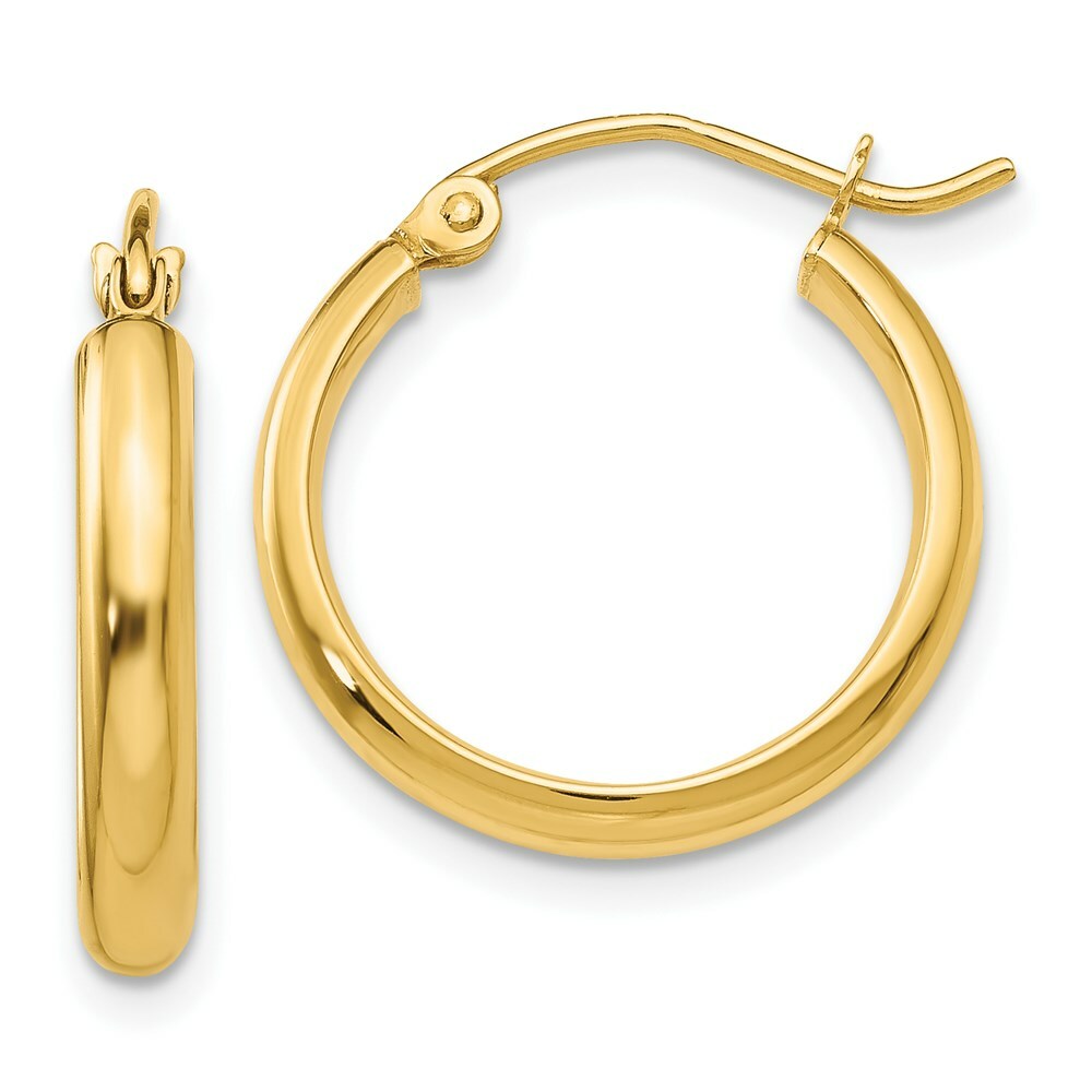 14K Yellow Gold Round Tube Hoop Earrings 17mm length