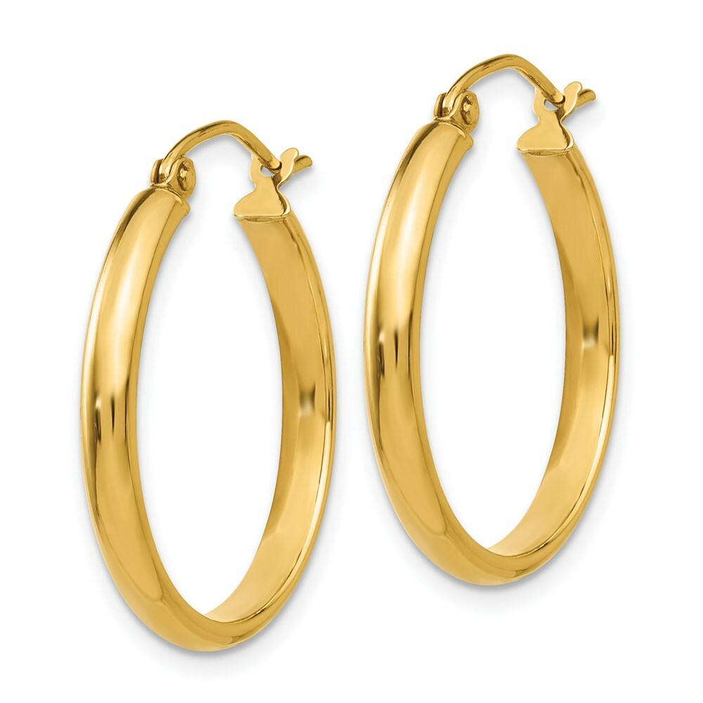 14K Yellow Gold Round Tube Hoop Earrings 19mm length