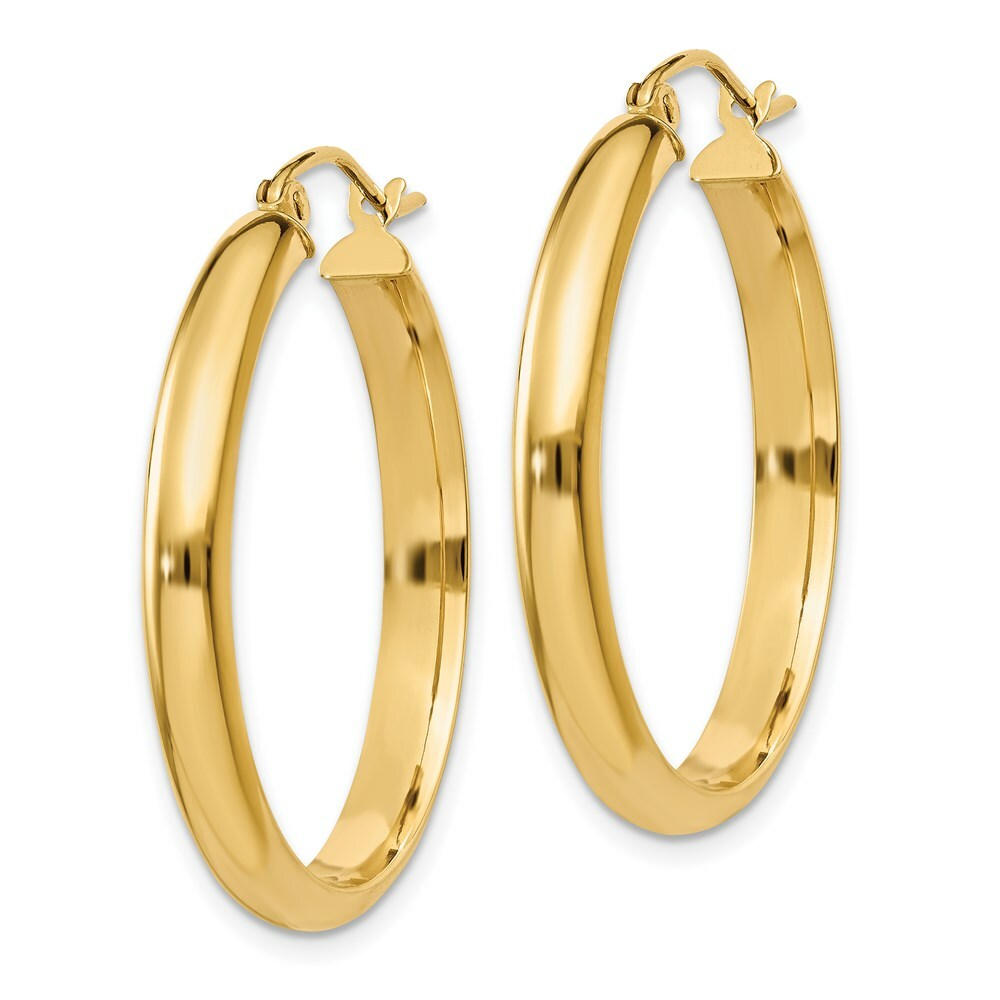 14K Yellow Gold Round Tube Hoop Earrings 26mm length