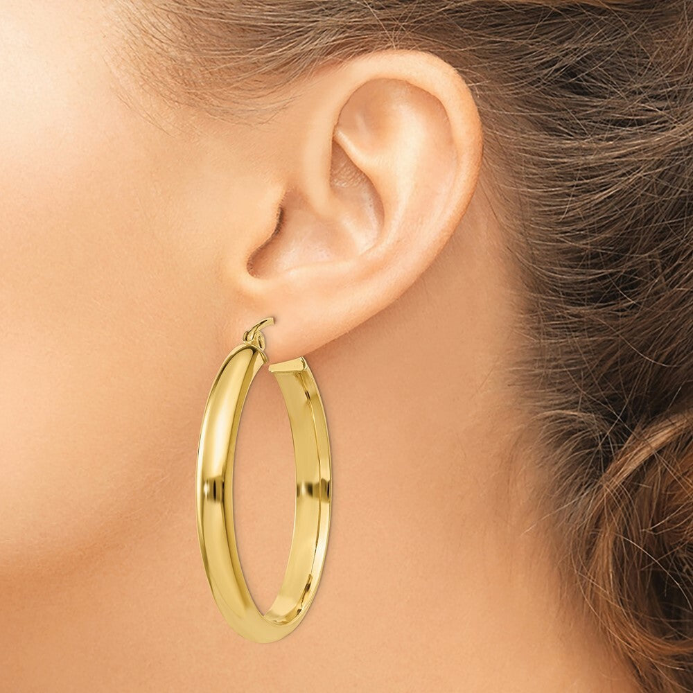 14K Yellow Gold Round Tube Hoop Earrings 26mm length