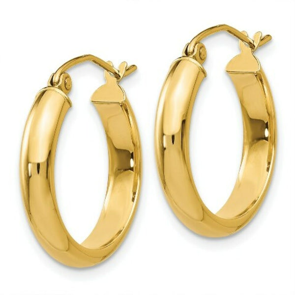 14K Yellow Gold Round Tube Hoop Earrings 16mm length