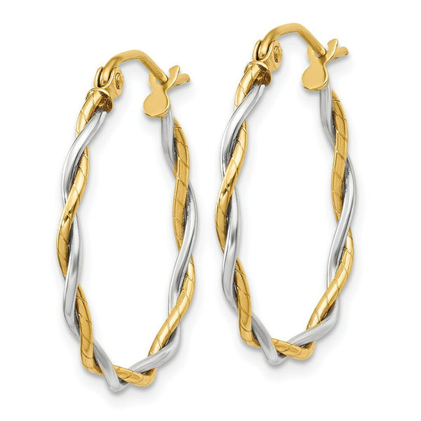 14K Two-tone Gold Polished 1.8mm Twisted Hoop Earrings  19mm length