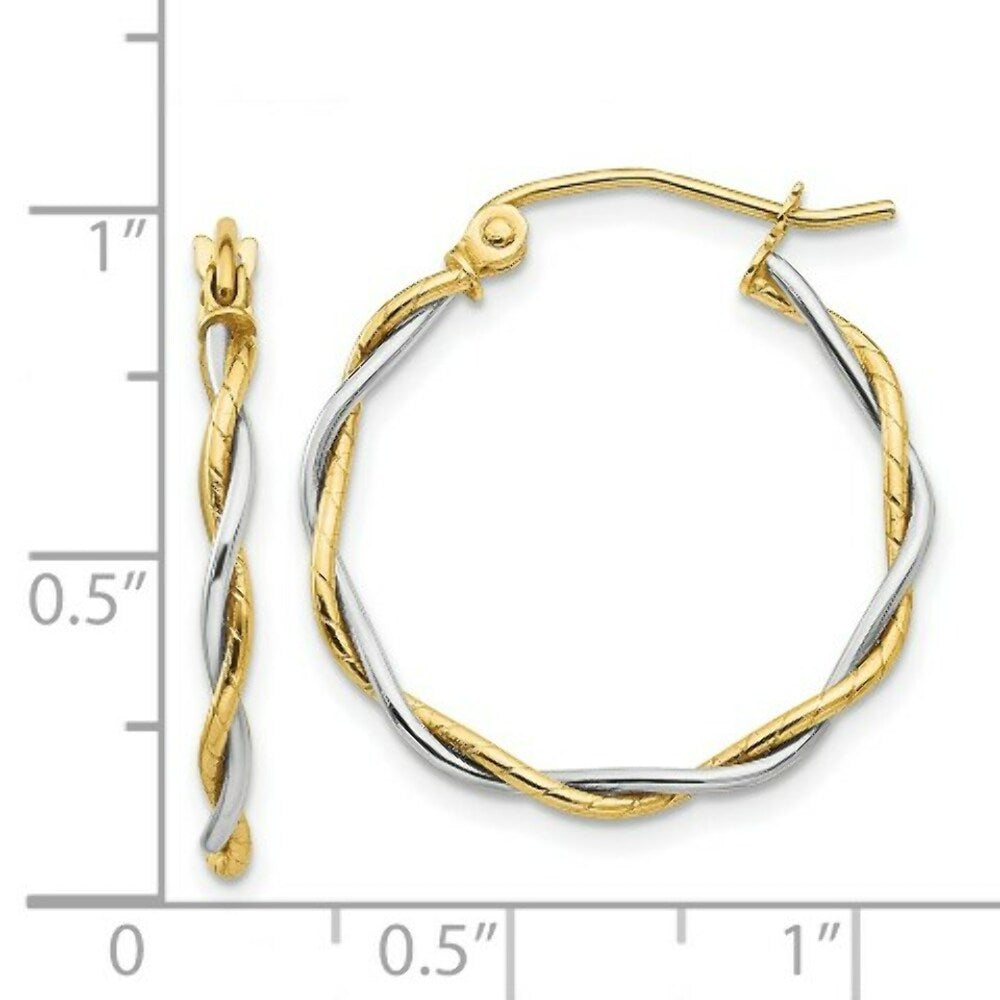 14K Two-tone Gold Polished 1.8mm Twisted Hoop Earrings  19mm length