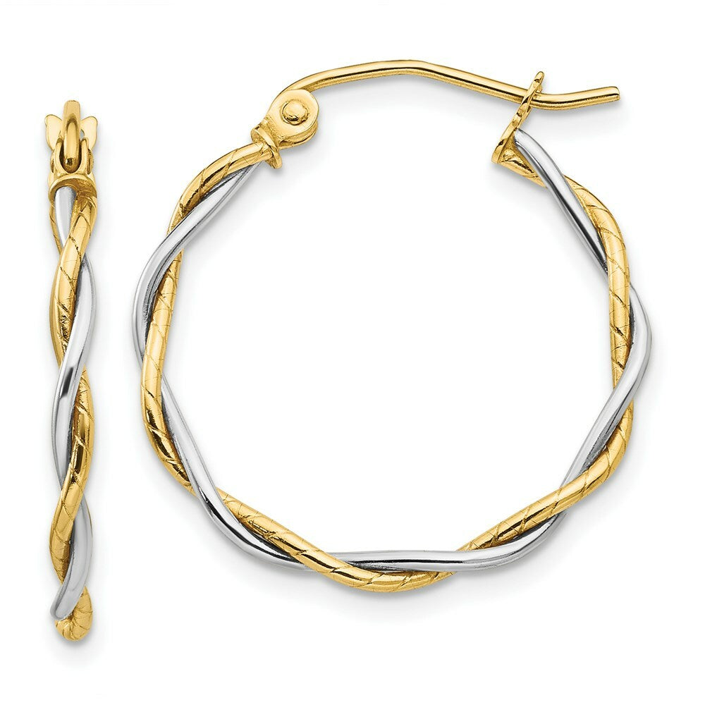 14K Two-tone Gold Polished 1.8mm Twisted Hoop Earrings  19mm length