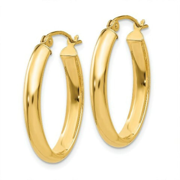 14K Yellow Gold Polished 3.5mm Oval Hoop Earrings  16mm length