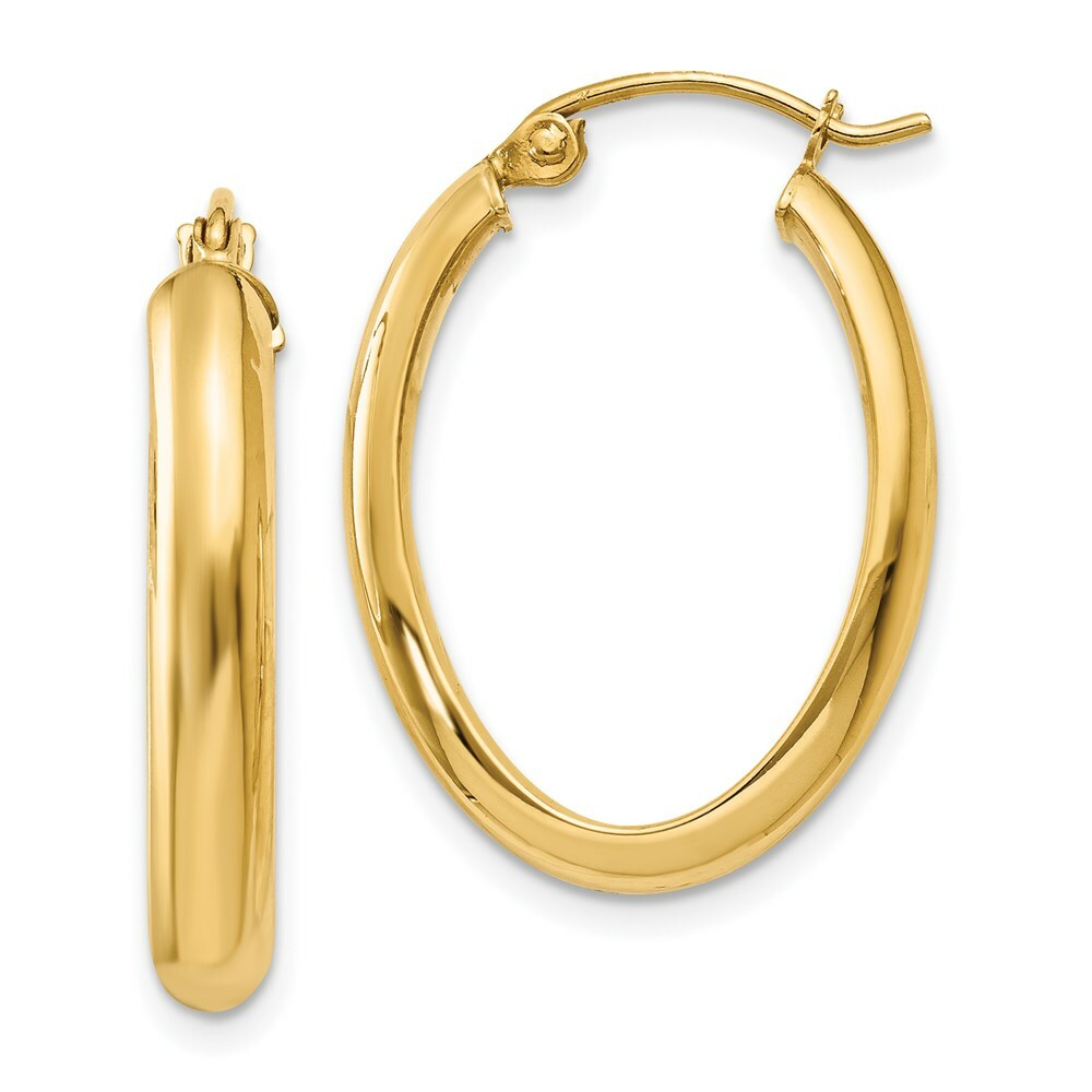 14K Yellow Gold Polished 3.5mm Oval Hoop Earrings  16mm length