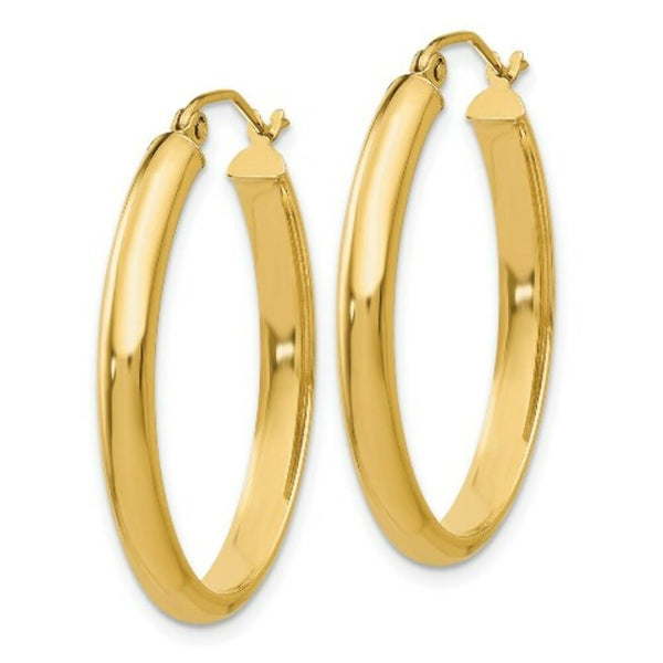 14K Yellow Gold Polished 3.5mm Oval Hoop Earrings  20mm length