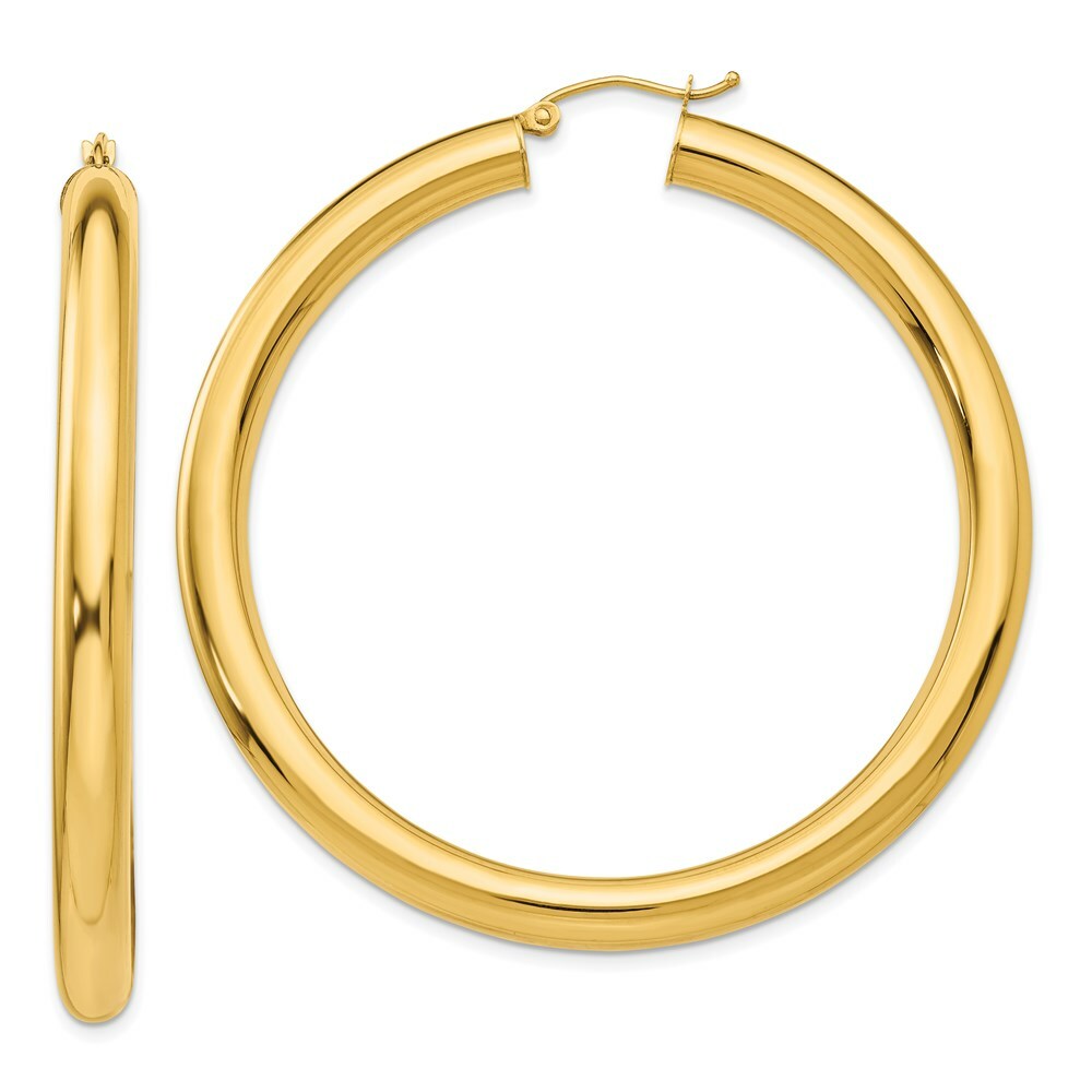 14K Yellow Gold Polished 5mm Tube Hoop Earrings 55mm length