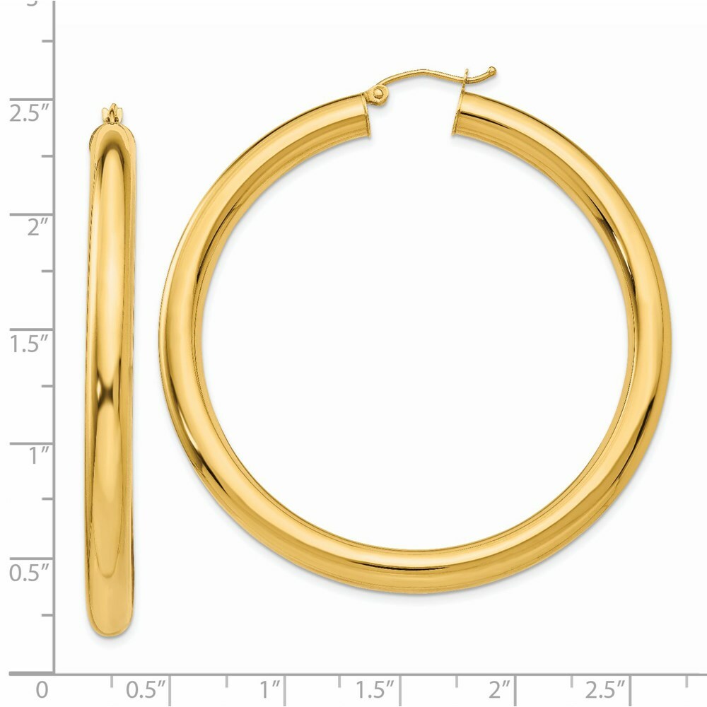 14K Yellow Gold Polished 5mm Lightweight Hoop Earrings  55mm length