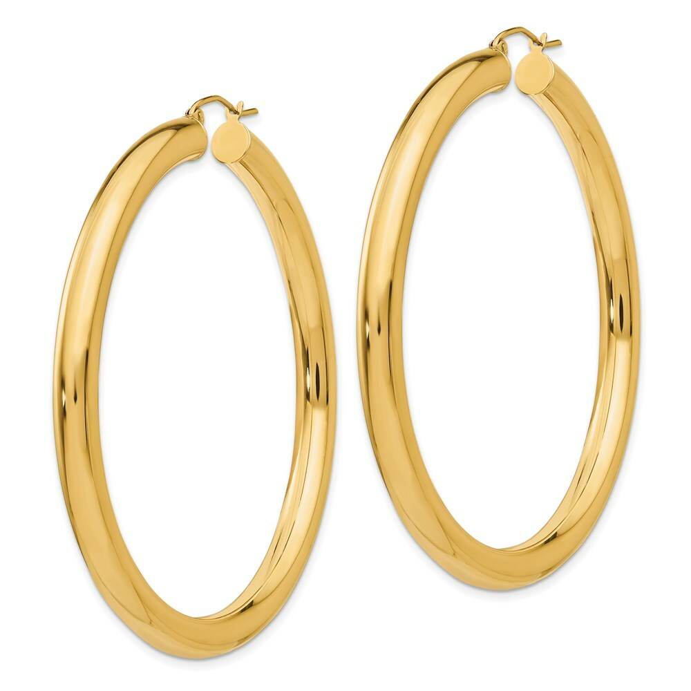 14K Yellow Gold Polished 5mm Lightweight Hoop Earrings  60mm length