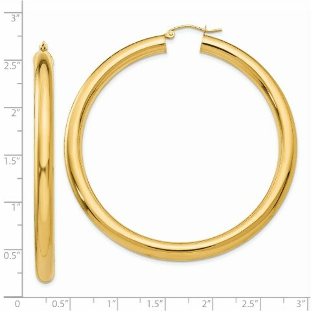 14K Yellow Gold Polished 5mm Lightweight Hoop Earrings  60mm length