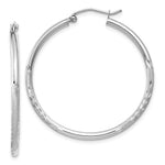 Load image into Gallery viewer, 14K White Gold Satin &amp; Diamond-cut 2mm Round Hoop Earrings 35mm length
