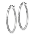Load image into Gallery viewer, 14K White Gold Satin &amp; Diamond-cut 2mm Round Hoop Earrings 30mm length
