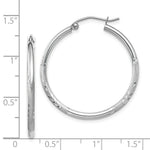 Load image into Gallery viewer, 14K White Gold Satin &amp; Diamond-cut 2mm Round Hoop Earrings 30mm length
