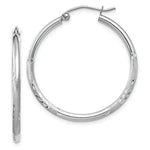 Load image into Gallery viewer, 14K White Gold Satin &amp; Diamond-cut 2mm Round Hoop Earrings 30mm length
