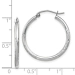 Load image into Gallery viewer, 14K White Gold Satin &amp; Diamond-cut 2mm Round Hoop Earrings 25mm length
