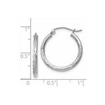 Load image into Gallery viewer, 14K White Gold Satin &amp; Diamond-cut 2mm Round Hoop Earrings 20mm length
