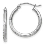 Load image into Gallery viewer, 14K White Gold Satin &amp; Diamond-cut 2mm Round Hoop Earrings 20mm length
