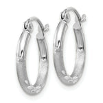 Load image into Gallery viewer, 14K White Gold Satin &amp; Diamond-cut 2mm Round Hoop Earrings 15mm length
