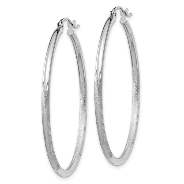 14K White Gold Satin & Diamond-cut 2mm Round Hoop Earrings 40mm length