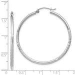 Load image into Gallery viewer, 14K White Gold Satin &amp; Diamond-cut 2mm Round Hoop Earrings 40mm length
