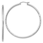 Load image into Gallery viewer, 14K White Gold Satin &amp; Diamond-cut 2mm Round Hoop Earrings 50mm length
