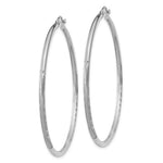 Load image into Gallery viewer, 14K White Gold Satin &amp; Diamond-cut 2mm Round Hoop Earrings 50mm length
