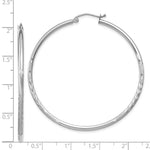 Load image into Gallery viewer, 14K White Gold Satin &amp; Diamond-cut 2mm Round Hoop Earrings 50mm length
