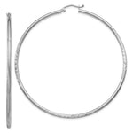 Load image into Gallery viewer, 14K White Gold Satin &amp; Diamond-cut 2mm Round Hoop Earrings 65mm length
