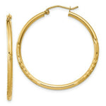 Load image into Gallery viewer, 14K Yellow Gold Satin &amp; Diamond-cut 2mm Round Tube Hoop Earrings 35mm length
