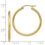 Load image into Gallery viewer, 14K Yellow Gold Satin &amp; Diamond-cut 2mm Round Tube Hoop Earrings 30mm length
