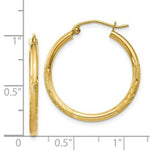 Load image into Gallery viewer, 14K Yellow Gold Satin &amp; Diamond-cut 2mm Round Tube Hoop Earrings 25mm length
